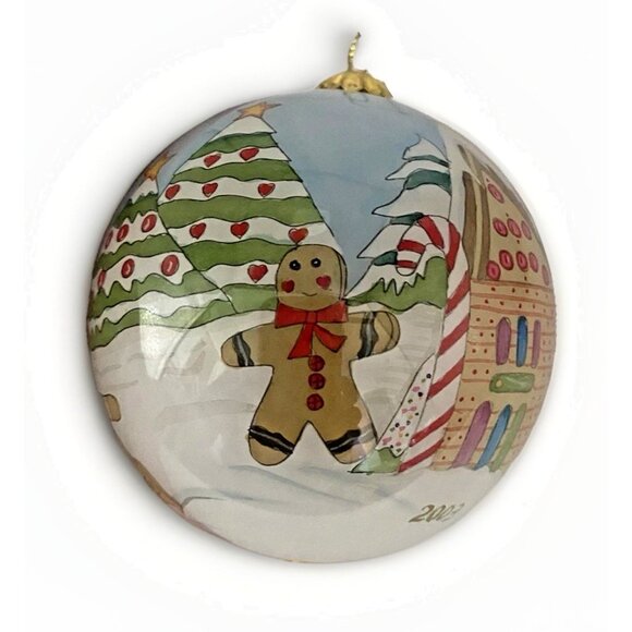 2003 Pier 1 Li Bien Gingerbread House Snowman Christmas Ornament Glass Holiday - Picture 1 of 8